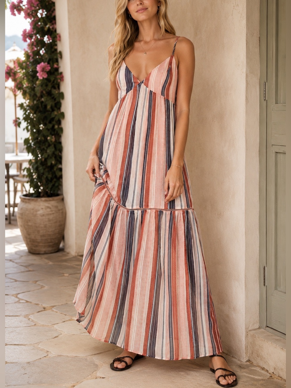 NWT Jack by BB Dakota Pink Stripe Maxi Dress XS Boho Tiered